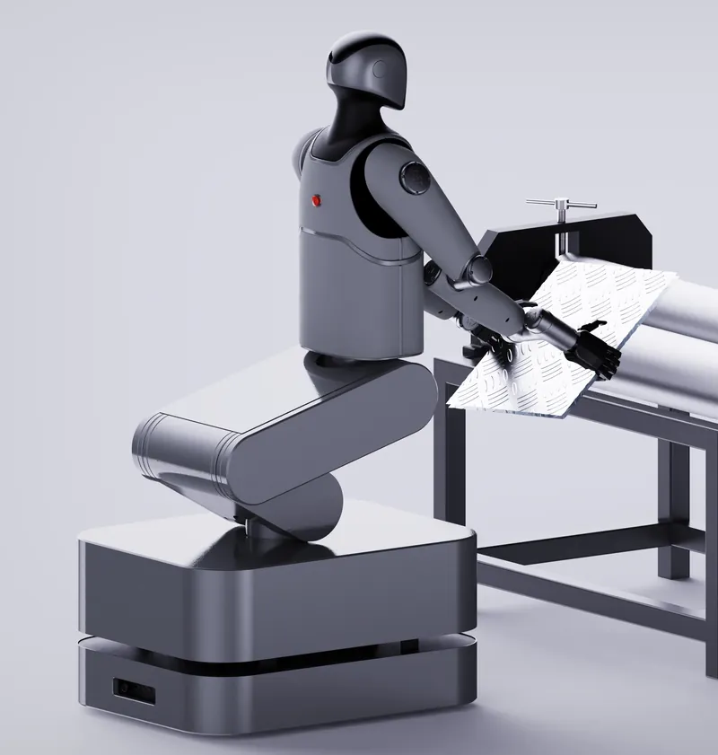 MARK One working at a table next to a conveyor